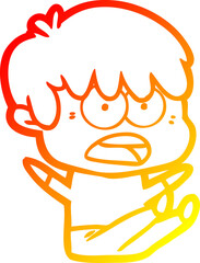 warm gradient line drawing worried cartoon boy