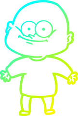 cold gradient line drawing cartoon bald man staring