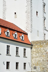 Bright white and non-plastered stone walls of Bratislava Castle. Location: Bratislava Slovak Republic
