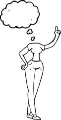 thought bubble cartoon female body with raised hand