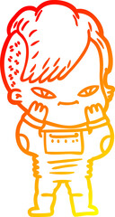 warm gradient line drawing cute cartoon girl with hipster haircut