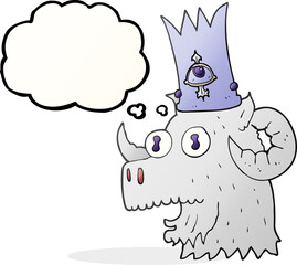 thought bubble cartoon ram head with magical crown