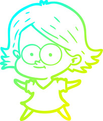 Obraz premium cold gradient line drawing happy cartoon girl