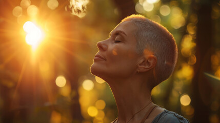 cancer survivor enjoying a moment of serenity in nature generative ai
