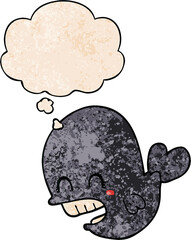 cartoon whale and thought bubble in grunge texture pattern style