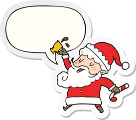 cartoon santa claus and hot cocoa and speech bubble sticker