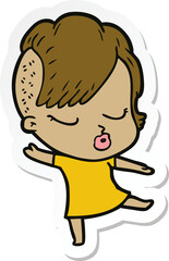 sticker of a cartoon pretty hipster girl