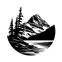Glacier National Park Logo Monochrome Design Style - obrazy, fototapety, plakaty