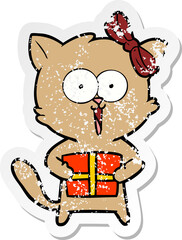distressed sticker of a cartoon cat