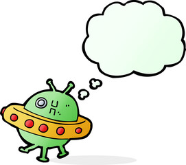cartoon UFO with thought bubble