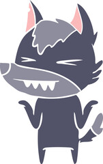 angry wolf flat color style cartoon