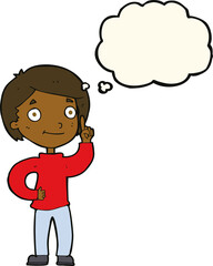 cartoon boy with idea with thought bubble
