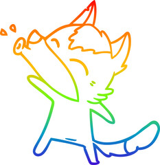rainbow gradient line drawing howling wolf cartoon