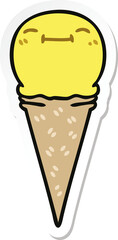 sticker of a quirky hand drawn cartoon happy ice cream