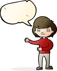 cartoon happy person with speech bubble
