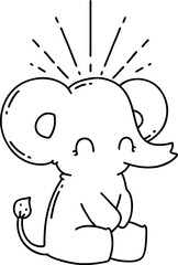 traditional black line work tattoo style cute elephant