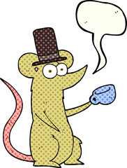 comic book speech bubble cartoon mouse with cup and top hat