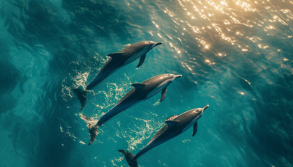 dolphins swimming gracefully through turquoise waters.generative ai