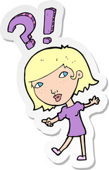 sticker of a cartoon woman asking question
