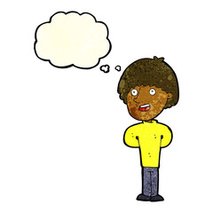 cartoon happy man with thought bubble