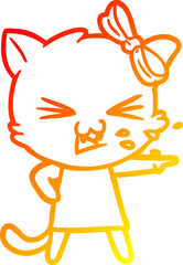 warm gradient line drawing cartoon cat