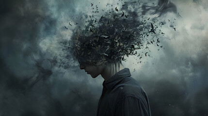 mental disorder illustration dark male silhouette, generative ai