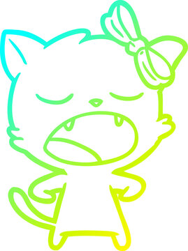 recommend clip art: cold gradient line drawing cartoon yawning cat