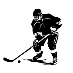 Hockey Player Logo Monochrome Design Style - obrazy, fototapety, plakaty