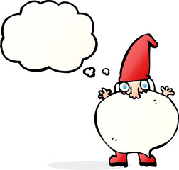 cartoon tiny santa with thought bubble