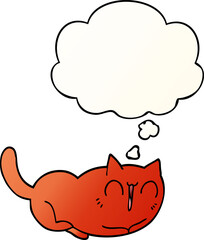 happy cartoon cat and thought bubble in smooth gradient style