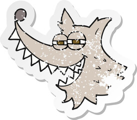retro distressed sticker of a cartoon crazy wolf