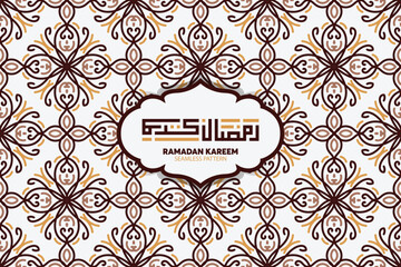 Ramadan Kareem seamless pattern background. Islamic greeting card template with ramadan for wallpaper design. Poster, media banner.