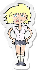 retro distressed sticker of a cartoon woman with hands on hips