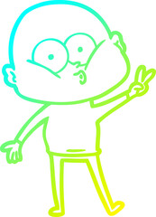 cold gradient line drawing cartoon bald man staring