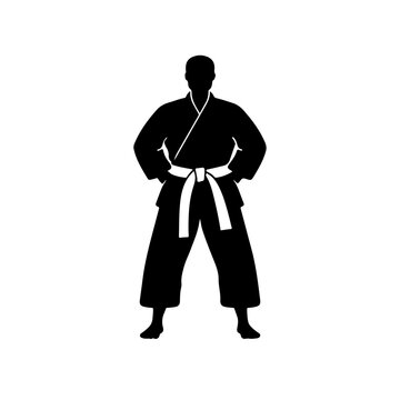 karate man in white belt Logo Monochrome Design Style