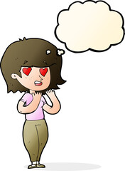 cartoon woman in love with thought bubble