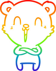 Obraz premium rainbow gradient line drawing happy cartoon bear