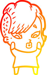 warm gradient line drawing cartoon surprised girl