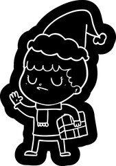 cartoon icon of a grumpy boy wearing santa hat