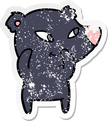 distressed sticker of a cute cartoon bear