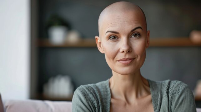 Woman who undergoes chemotherapy and chooses to accept her baldness with pride and resilience generative ai