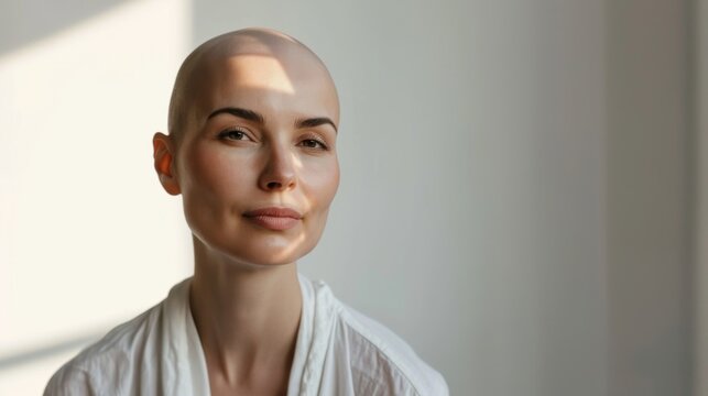 Woman who undergoes chemotherapy and chooses to accept her baldness with pride and resilience generative ai