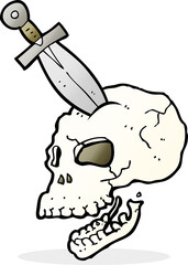 cartoon dagger stuck in skull