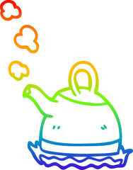 rainbow gradient line drawing cartoon kettle on stove