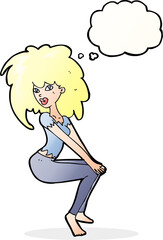 cartoon woman with big hair with thought bubble