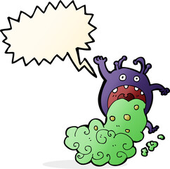 cartoon gross monster being sick with speech bubble