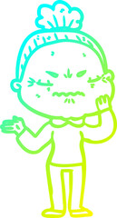 cold gradient line drawing cartoon annoyed old lady