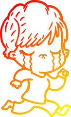 warm gradient line drawing cartoon woman crying