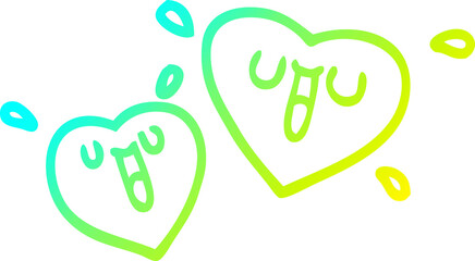 cold gradient line drawing happy cartoon hearts