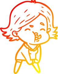 warm gradient line drawing cartoon girl pulling face